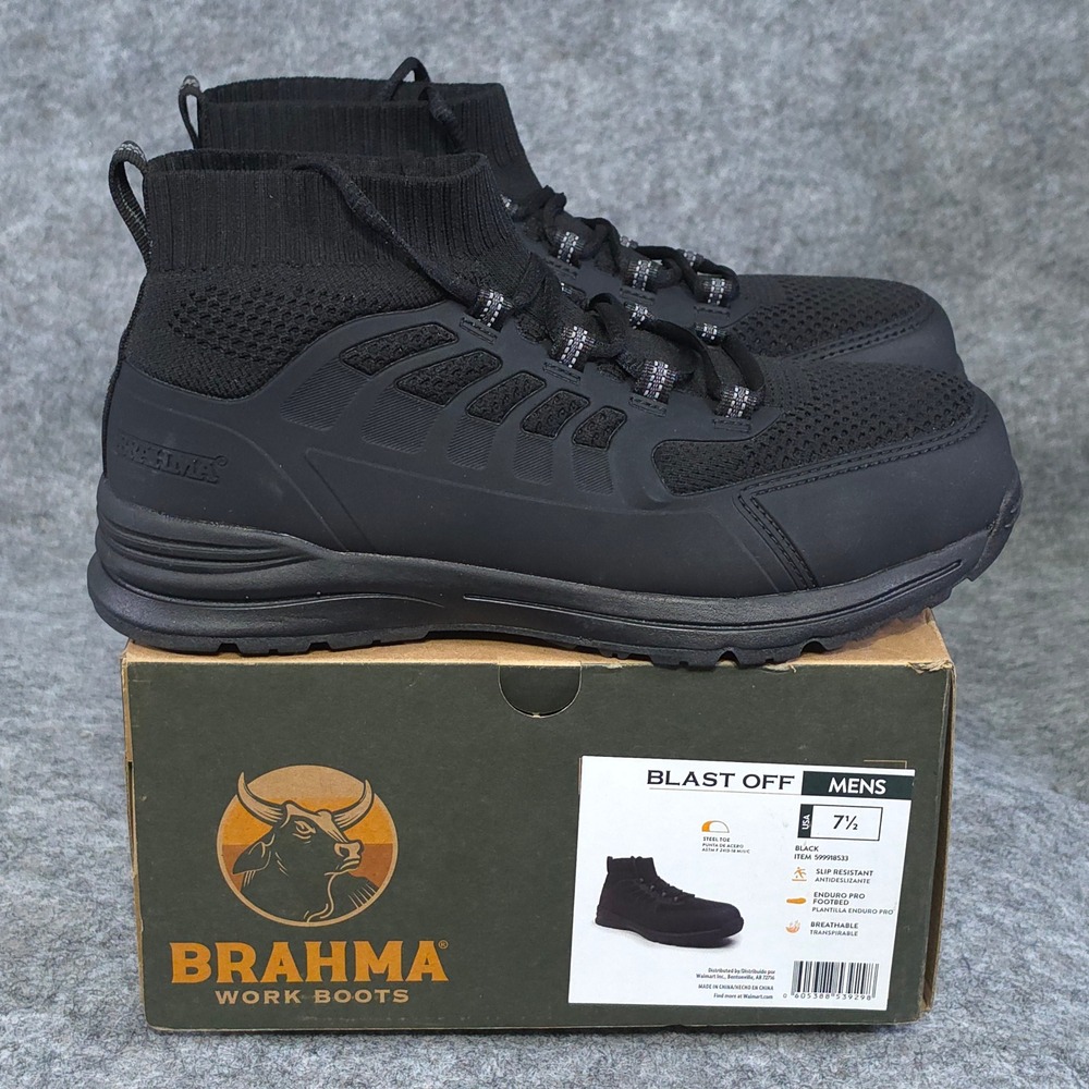 Brahma Blast Off Mens Steel Toe Work Boots Black Slip Resistant Size 7.5 NEW